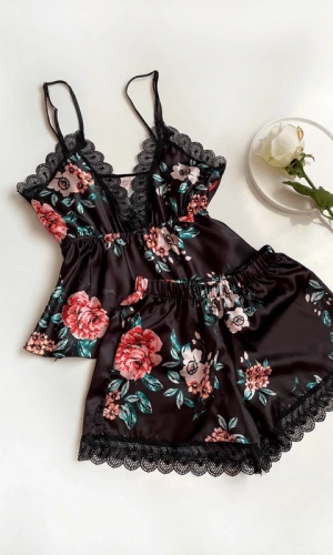 Floral Printed Satin Shorts Set