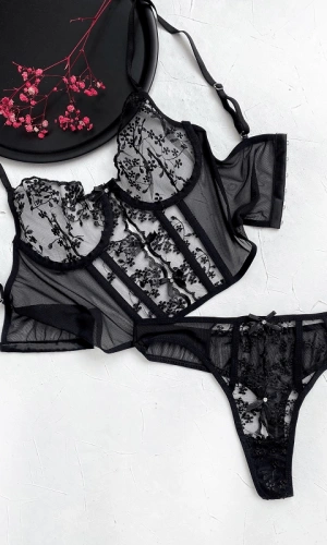 Floral Embroidery Bustier Set