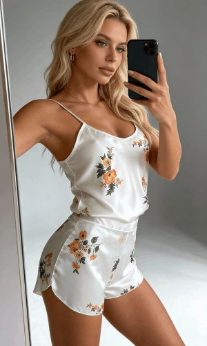 Çiçek Desenli Askılı Şortlu Takım