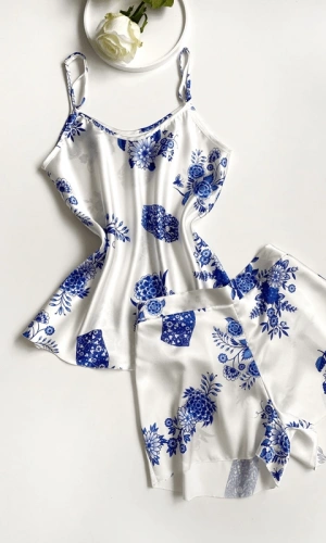 Floral Patterned Satin Shorts Set