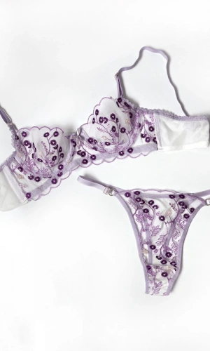 Flower Embroidered Bra Set