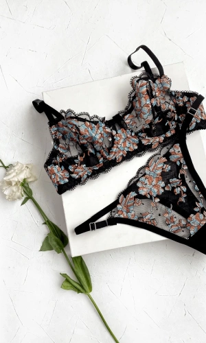 Floral Embroidered Bra Set