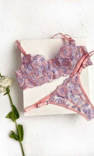Floral Embroidered Bra Set