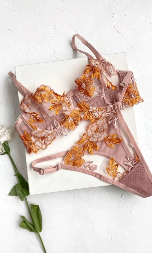 Floral Embroidered Bra Set