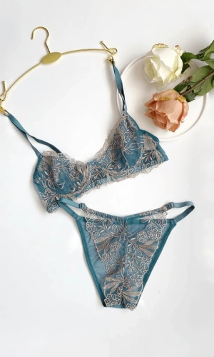Flower Embroidered Bra Set