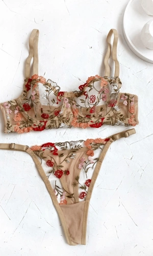 Flower Embroidered Bra Set