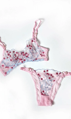 Flower Embroidered Bra Set