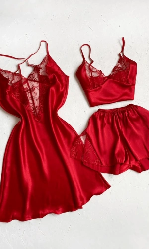 Lace Decollete Shorts Set & Nightgown Combine