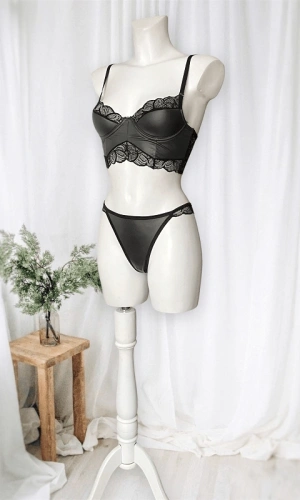 Lace Detailed Leather Bustier Set
