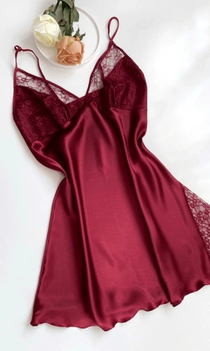 Large Size Lace Detailed Satin Nightgown