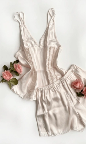 Lace Detailed Satin Shorts Set