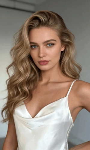 Ekru Degaje Yaka Saten Gecelik