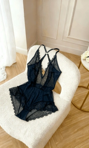 Elegance Navy Blue Lace Bodysuit