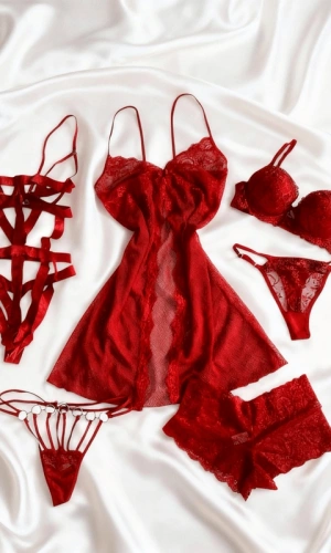 File ve Dantel Detaylı Gecelik&Harness Bodysuit&Çiçekli Destekli Sütyen Takım&Halka Detaylı String Kombin