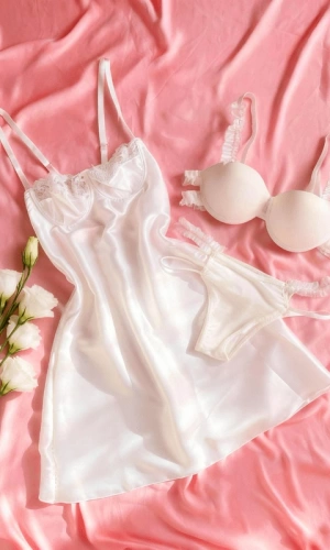 Fırfırlı Destekli Sütyen Takım & Göğüs Dantel Detaylı Saten Gecelik Kombin