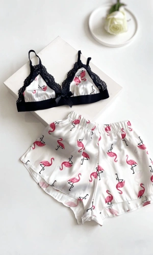 Flamingo Baskılı Şortlu Takım