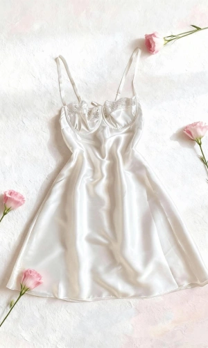 Göğüs Dantel Detaylı Saten Gecelik