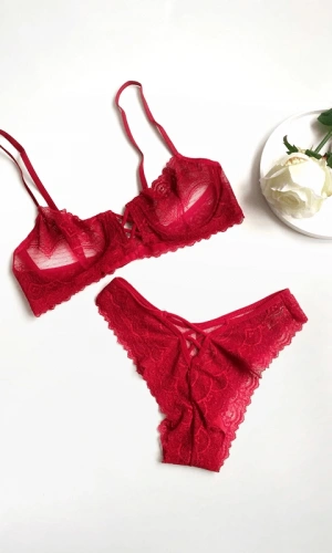 Göğüs İp Detaylı Desteksiz Sütyen Takım