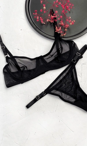 Ring Detailed Tulle Bra Set