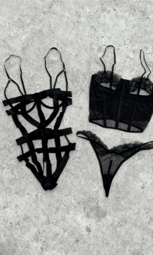 Harness Bodysuit & Dantel Büstiyer Takım Kombin