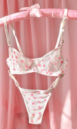 Kalp Baskı Tül Sütyen Takım