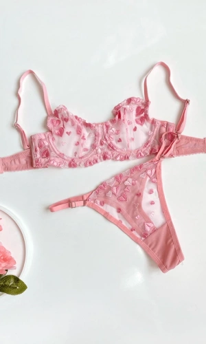 Kalp İşlemeli Sütyen Takım