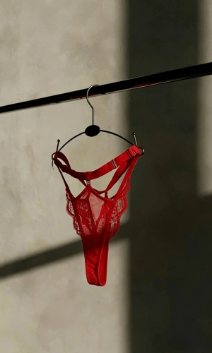 Kırmızı Bant ve Dantel Detaylı Tanga