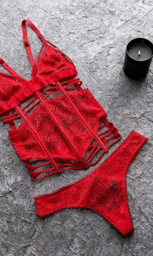 Red Guipure Bustier Set