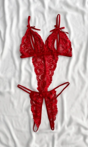Kırmızı Özel Bölgesi Açık Dantel Detaylı Bodysuit
