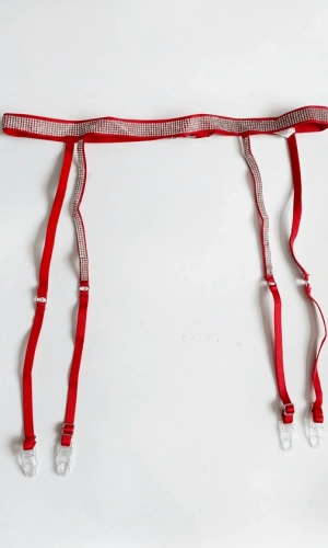 Kırmızı Taş Baskılı Bacak Bantlı Jartiyer Kemer