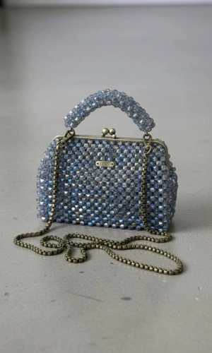 Küçük Kare Hologramlı Boncuk Vintage Çerçeveli Çanta