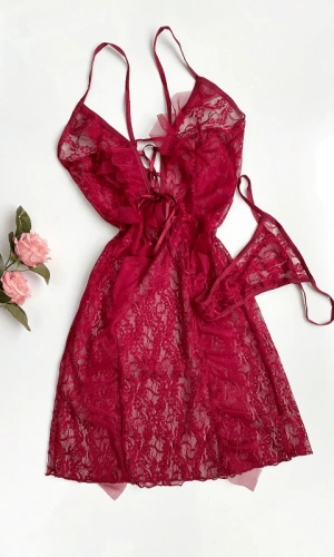 Kurdela Yaka Tül Gecelik