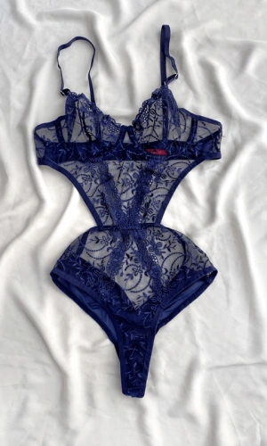 Lacivert Çiçek Detaylı Bodysuit