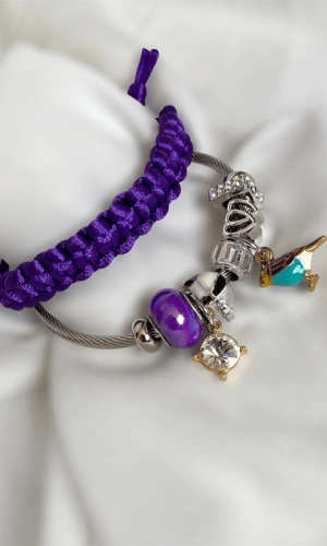 Mor Charm Bileklik & Makrome Örgü Bileklik Kombin