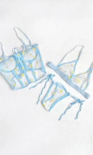 Daisy Printed Bustier & Printed Bra Set Combination