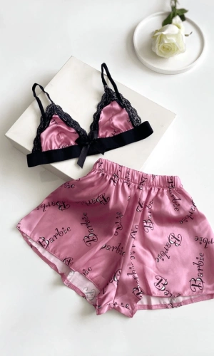 Pembe Baskılı Şortlu Takım