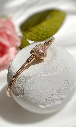 Pembe Kalp Taşlı Charm Bileklik