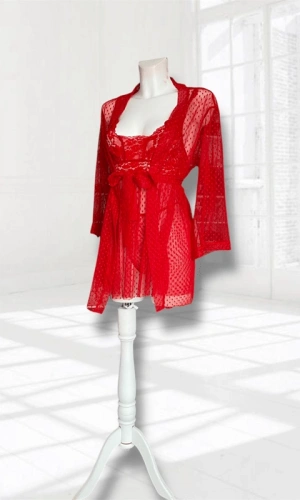 Puantiye Detaylı Tül Sabahlıklı Takım