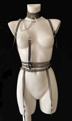 Leather Garter Set With Reflective Collar
