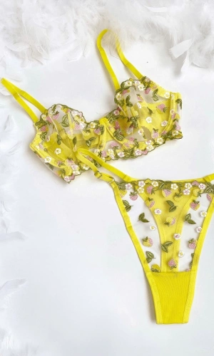 Renkli Çiçek İşlemeli Sütyen Takım