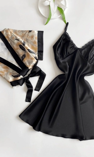 Saten Gecelik Sabahlık Takım