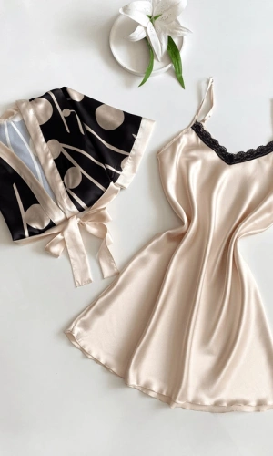 Saten Gecelik Sabahlık Takım