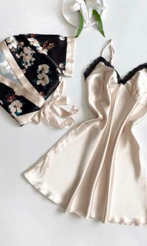 Saten Gecelik Sabahlık Takım