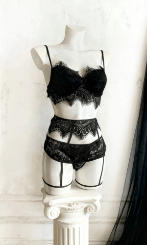 Siyah Dantel Jartiyer Takım