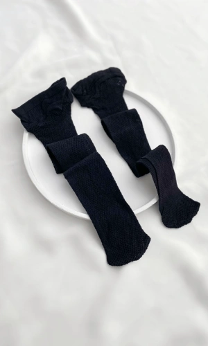 Siyah File Jartiyer Çorap