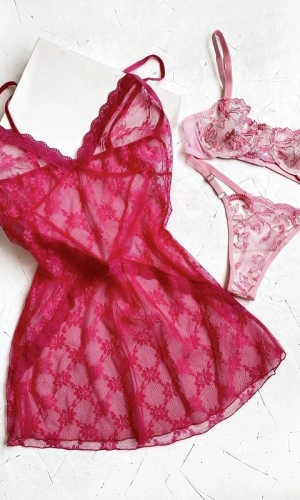 Tulle Nightgown & Bra Set Combination