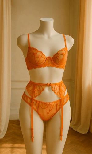 Turuncu Dantel Detaylı 3 Parça Jartiyer Takım