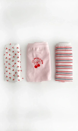 Vişne ve Çizgi Desenli 3lü Pamuklu Slip