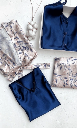 Leaf Pattern Nightgown & Shorts Set Combine