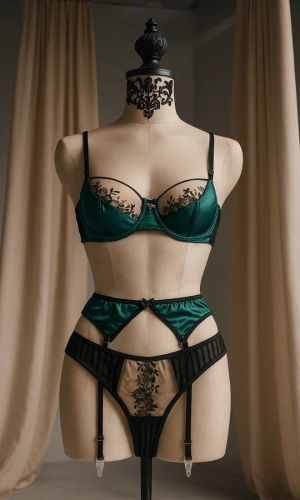 Yeşil Dantel Detaylı 3 Parça Saten Jartiyer Takım